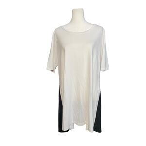 Comfy USA Womens Flowy Tunic Top White Black Colorblock Size Medium Asymmetrical